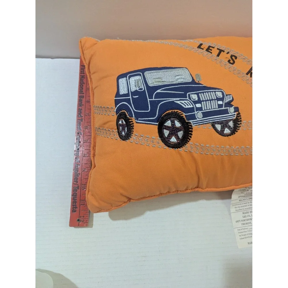 Lightning Bug Orange Lets Roll Off-Road Vehicle‎ Embroidered Decorative Pillow